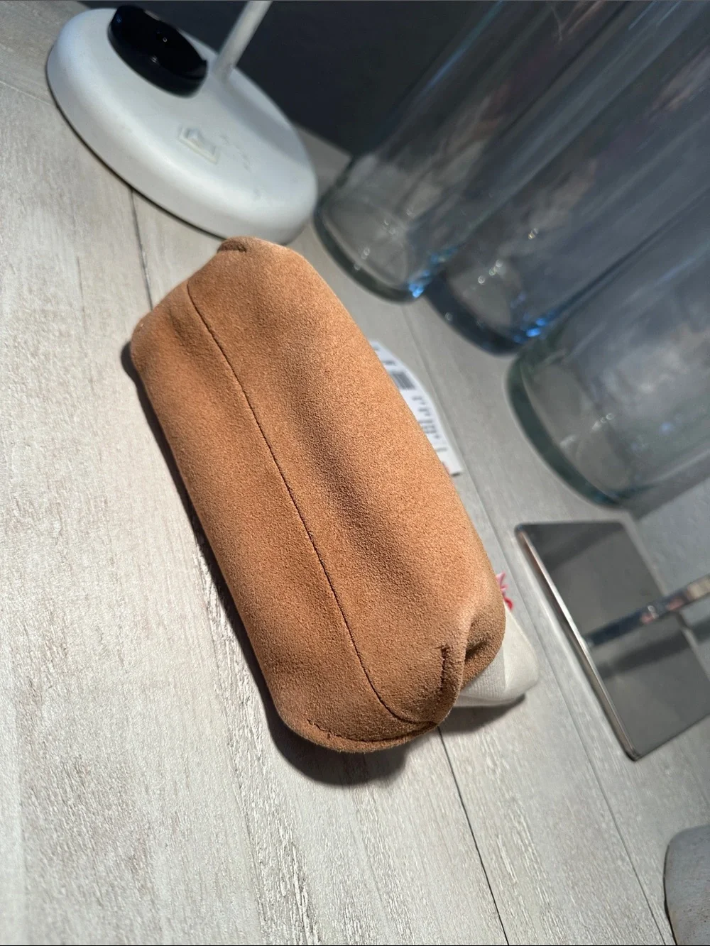 Vineyard Vines Cotton Canvas Cosmetic Pouch with tan leather base